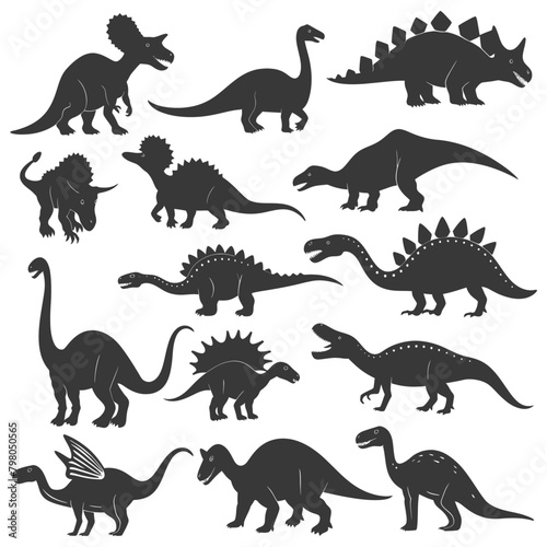 Silhouette Prehistoric Dinosaur Various black color only