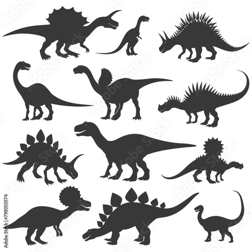 Silhouette Prehistoric Dinosaur Various black color only