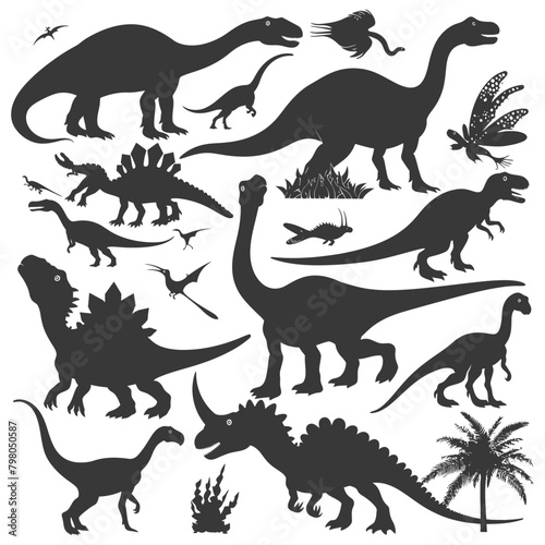 Silhouette Prehistoric Dinosaur Various black color only