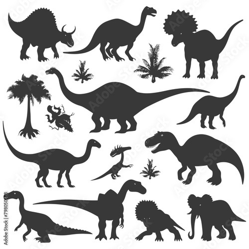 Silhouette Prehistoric Dinosaur Various black color only