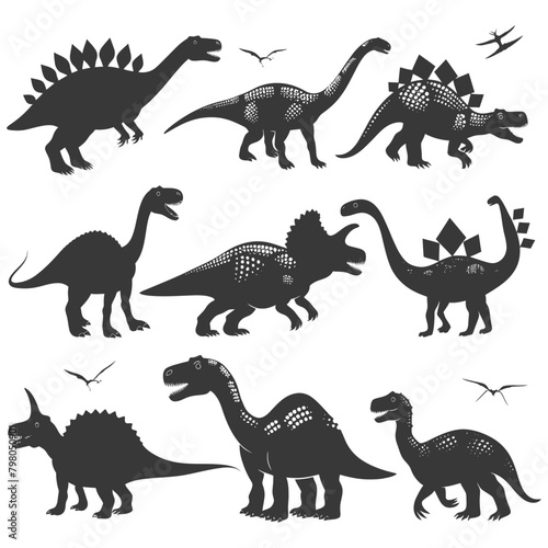 Silhouette Prehistoric Dinosaur Various black color only