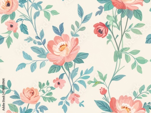 seamless pattern with flowers generative AI 