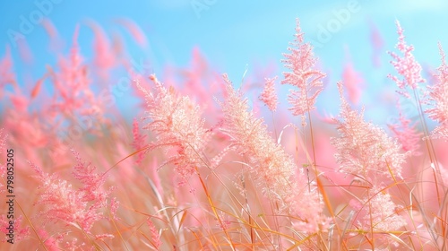 Soft pastel peach and coral abstract spring background with calming sky blue accents © polack