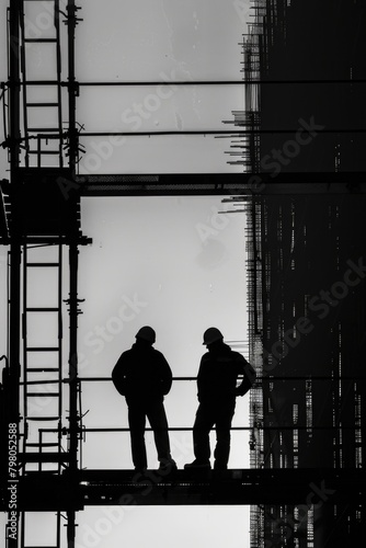 Two men standing on top of a building, suitable for urban and business concepts