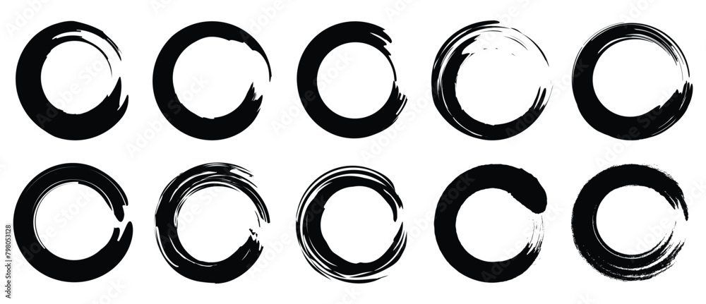 Set different circle brush strokes, hand drawn paint brush circle logo frame – for stock Set different circle brush strokes, hand drawn paint brush circle logo frame – for stock