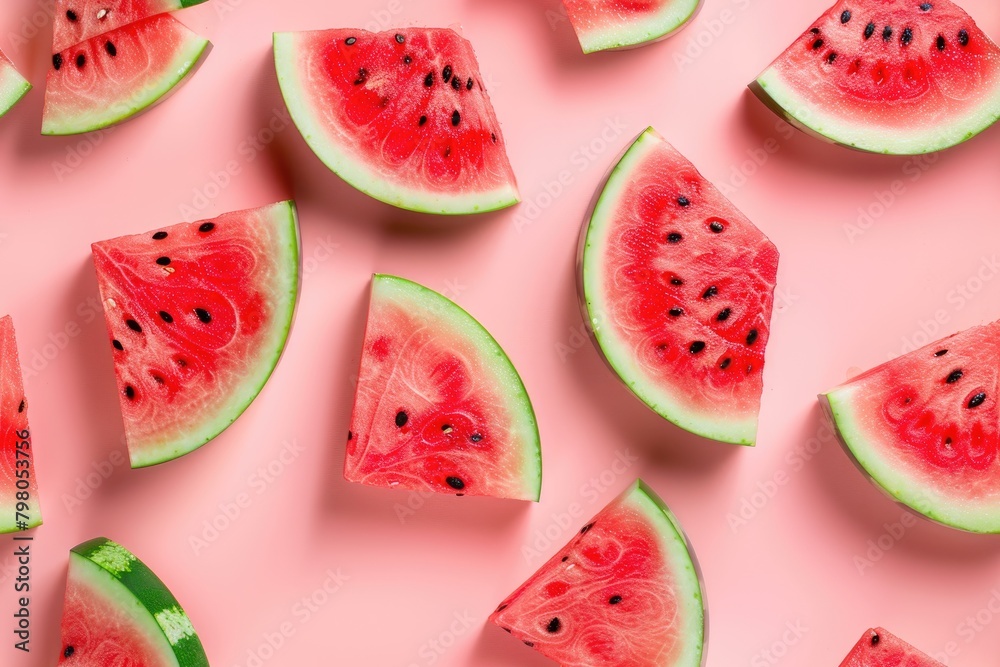 Fresh Watermelon Slices on a Vibrant Pink Background Fresh Watermelon Slices on a Vibrant Pink Background