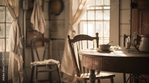 A table with a cup and spoon on it photo