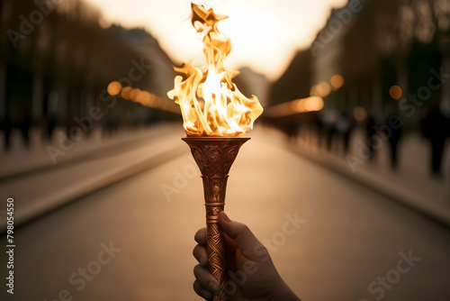 Closeup, Hand holding Olympic Games fire torch photo
