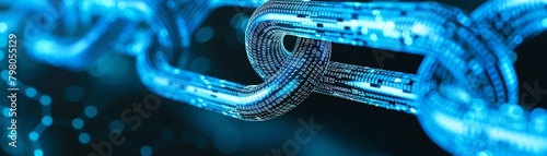 Closeup of a blockchain transaction being secured on a digital ledger