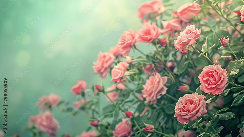 A stunning display of pink roses set against a soft green backdrop perfect for Mother s Day Women s Day Rose Day and Valentine s Day celebrations A stunning display of pink roses set against a soft green backdrop perfect for Mother s Day Women s Day Rose Day and Valentine s Day celebrations