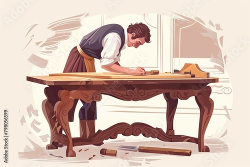 A man working on a wooden table, suitable for business concepts