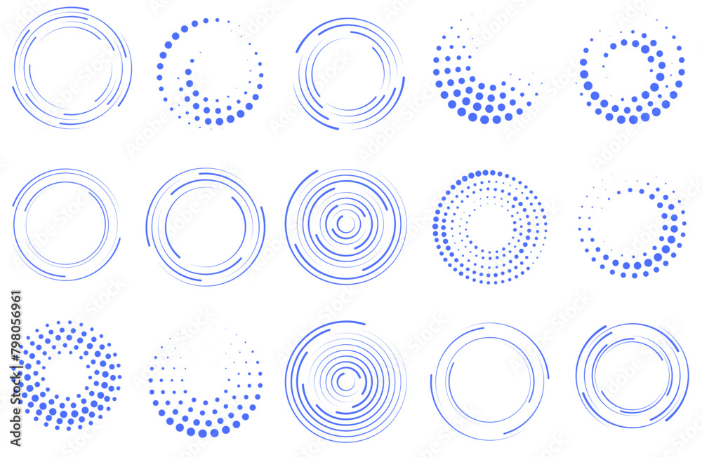 PNG, Set of colorful circle isolated on transparent background. Circular colored lines. Corporate, media, technology styles vector logo design template. Vector illustration