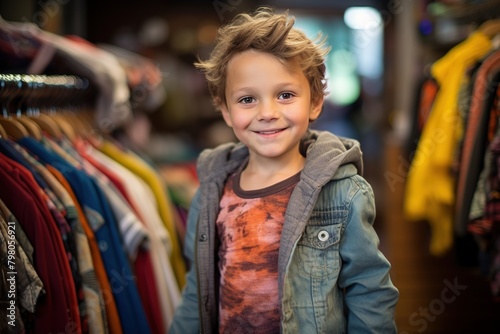Wallpaper Mural A young boy is smiling in a clothing store Torontodigital.ca