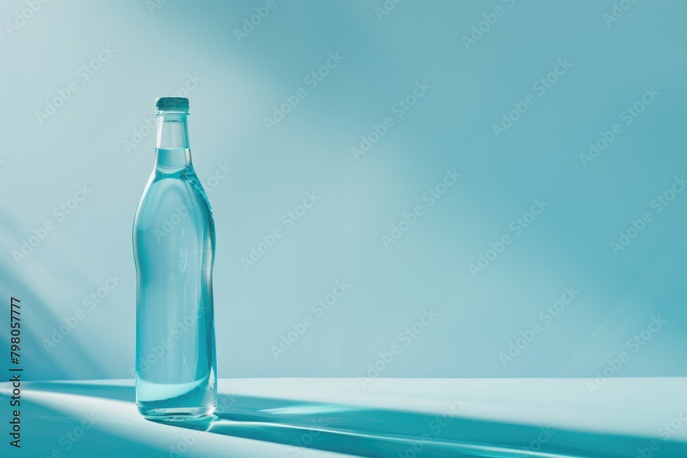 A bottle of water placed on a table. Suitable for hydration concept A bottle of water placed on a table. Suitable for hydration concept