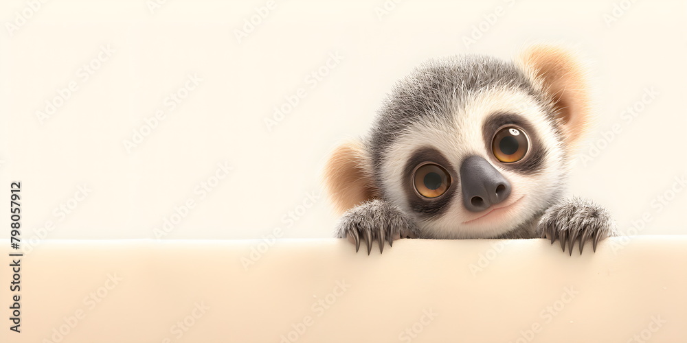 A cute baby koala peeks out from beyond the background. A cute baby koala peeks out from beyond the background.
