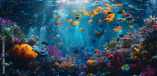 Vibrant coral reef teeming with colorful fish  © Cetin