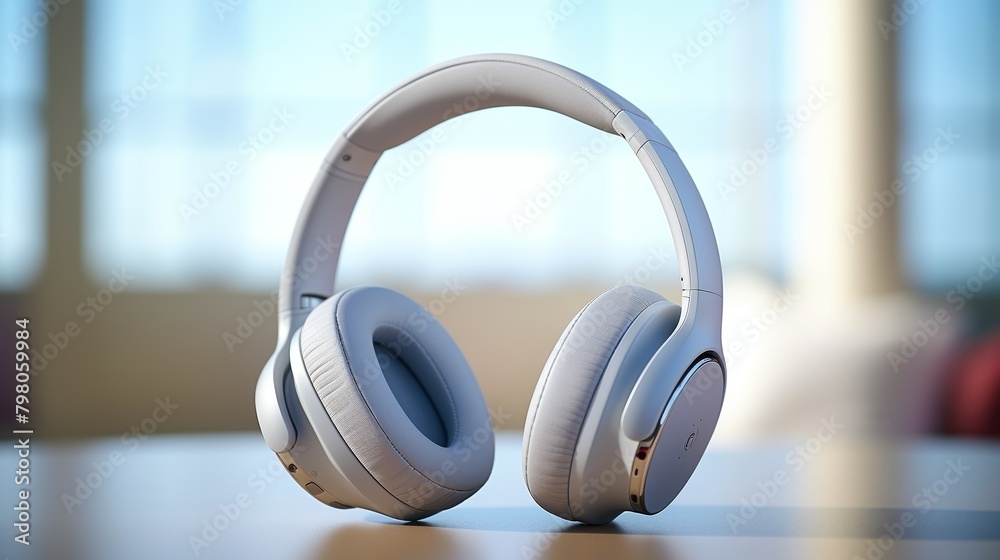 Stylish image of modern headphones set against a clean, minimalist background, providing a sense of calm and focus, with plenty of space for text Stylish image of modern headphones set against a clean, minimalist background, providing a sense of calm and focus, with plenty of space for text