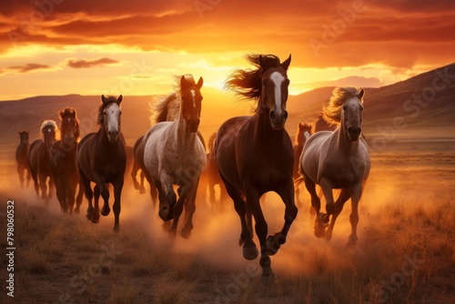 Herd of stallions outdoors running animal. photo