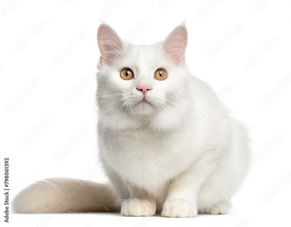 albino Katze auf vier bein isoliert auf weißen Hintergrund, Freisteller 