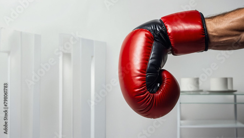Red boxing glove white background still collor photo