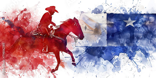 Chilean Flag with a Rodeo Rider and a Winemaker - Picture the Chilean flag with a rodeo rider representing Chile's traditional sport and a winemaker photo