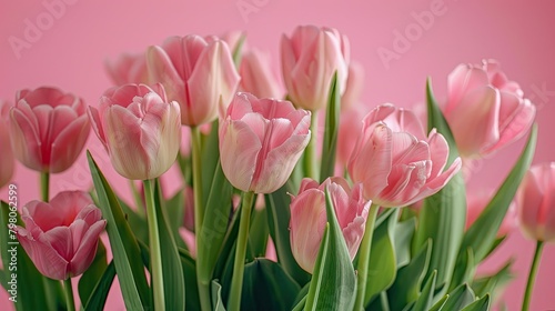 A stunning bouquet of tulips set against a pink backdrop to celebrate International Women s Day