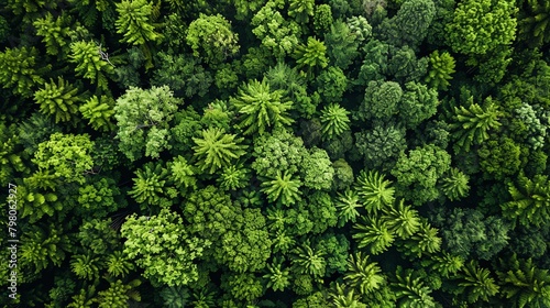 Drone view of a reforestation area, lush green new growth - Generative AI photo
