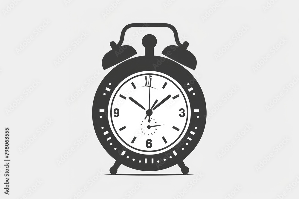 Simple black clock with white face on white background. Suitable for time management concepts Simple black clock with white face on white background. Suitable for time management concepts