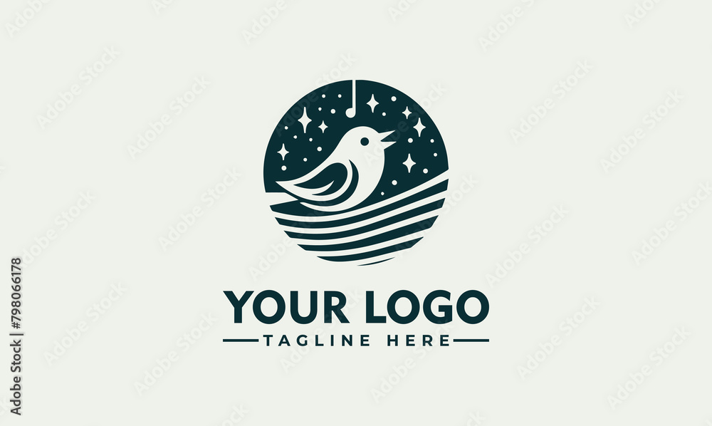 simple songbird Music logo design with using icon of singing bird and music note illustration for any business