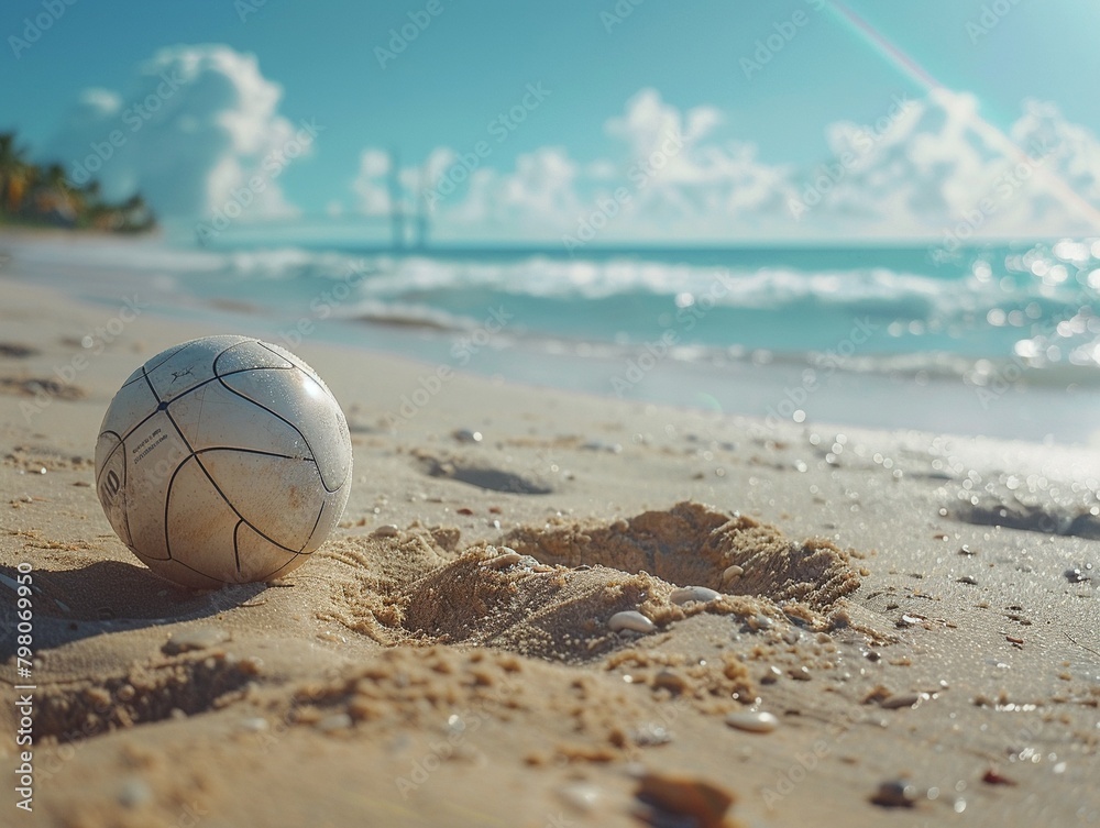 volleyball in the sand on a beach, suggesting a casual summer kick around