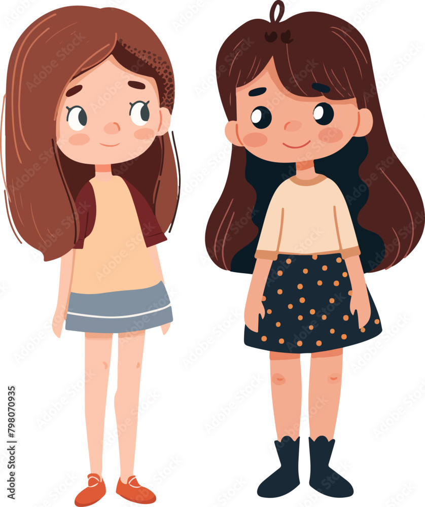 two little girls flat vector two little girls flat vector