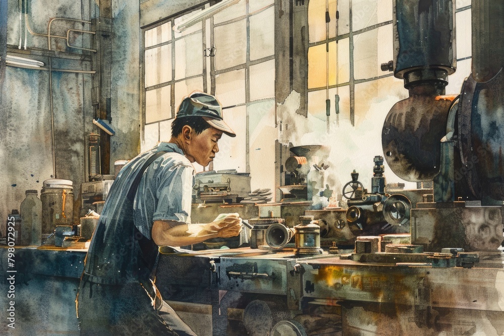 A man working in a factory, suitable for industrial concepts A man working in a factory, suitable for industrial concepts