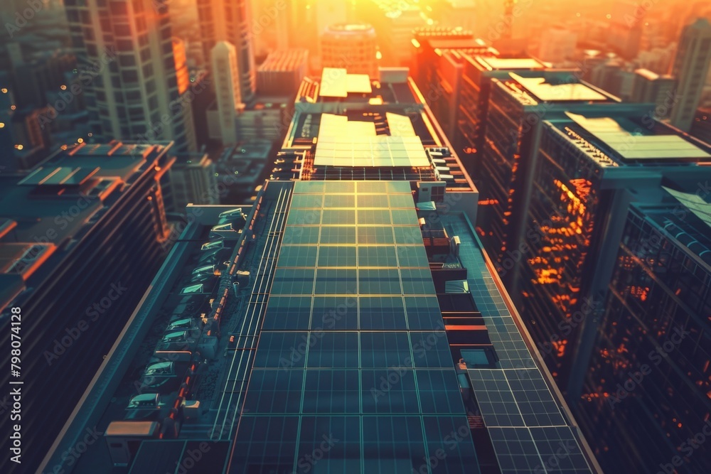 A stunning aerial view of a city at sunset. Perfect for urban landscape concepts