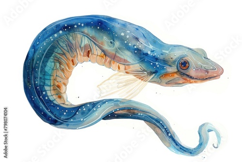 Colorful watercolor painting of a blue and orange lizard. Perfect for nature and animal-themed designs
