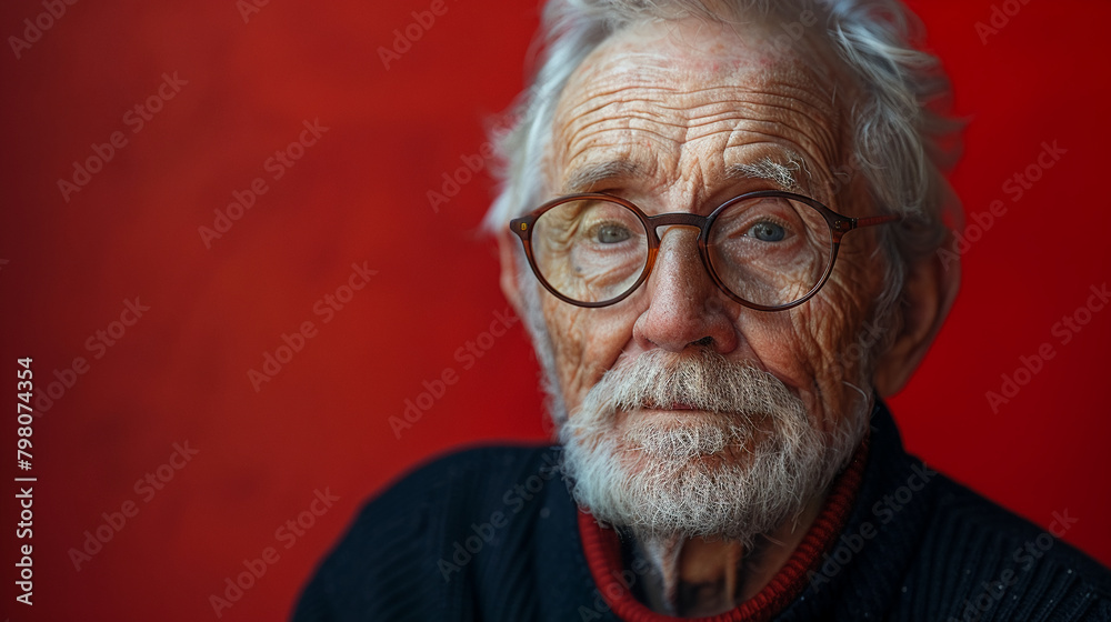 Professional studio photo portrait of a nice pleasant elderly man, senior, a retiree, with a pronounced emotional expression, widescreen 16:9 Professional studio photo portrait of a nice pleasant elderly man, senior, a retiree, with a pronounced emotional expression, widescreen 16:9