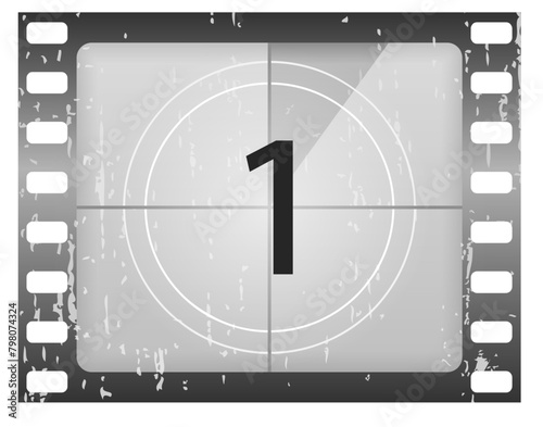 PNG, Movies countdown vectors set. Big set a classic film countdown frame at the number one, two, three, four, five, six, seven, eight and nine. Old film movie timer count. Vector Illustration