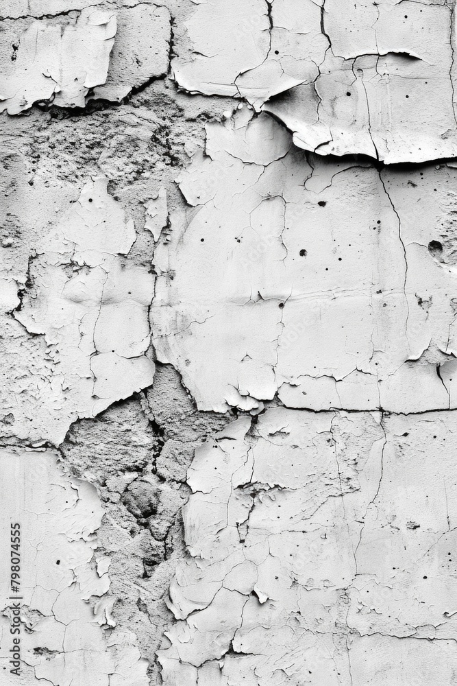 A monochromatic image of a cracked wall, suitable for architectural and design projects