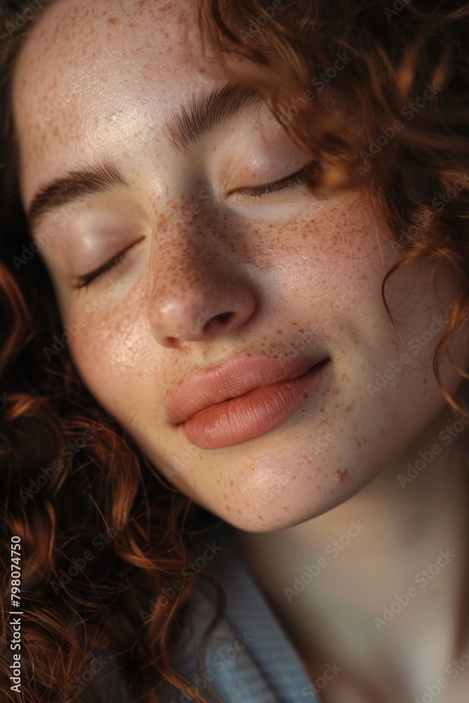 Close up of a woman with freckles. Suitable for beauty and skincare concepts Close up of a woman with freckles. Suitable for beauty and skincare concepts