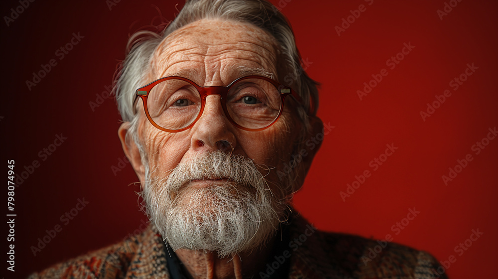 Professional studio photo portrait of a nice pleasant elderly man, senior, a retiree, with a pronounced emotional expression, widescreen 16:9 Professional studio photo portrait of a nice pleasant elderly man, senior, a retiree, with a pronounced emotional expression, widescreen 16:9