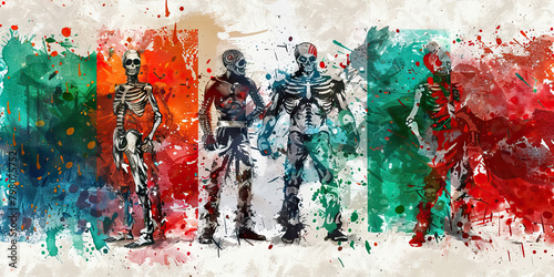 Mexican Flag with a Day of the Dead Celebrant and a Luchador - Imagine the Mexican flag with a Day of the Dead celebrant representing Mexico's cultural traditions and a luchador photo