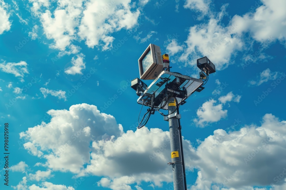 Street light with television on top, suitable for urban themes Street light with television on top, suitable for urban themes