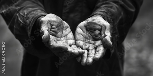 A black and white photo of a person holding out their hands. Suitable for various concepts