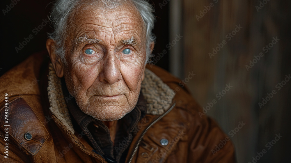 Professional studio photo portrait of a nice pleasant elderly man, senior, a retiree, with a pronounced emotional expression, widescreen 16:9 Professional studio photo portrait of a nice pleasant elderly man, senior, a retiree, with a pronounced emotional expression, widescreen 16:9