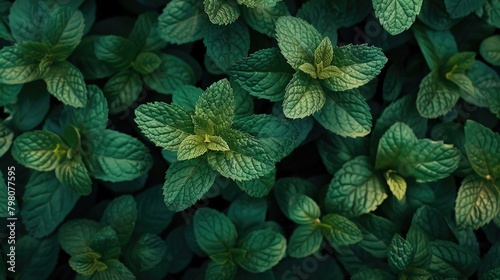 A close-up image of a bunch of green leaves. Suitable for nature and environmental concepts