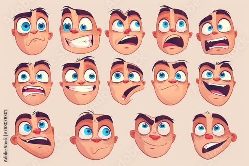 A collection of cartoon faces showing various emotions. Perfect for design projects or educational materials