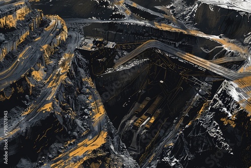 Aerial view of a large open pit, suitable for industrial concepts