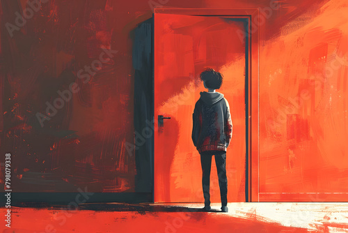 illustration of a person standing in front of a closed door with a disappointed look