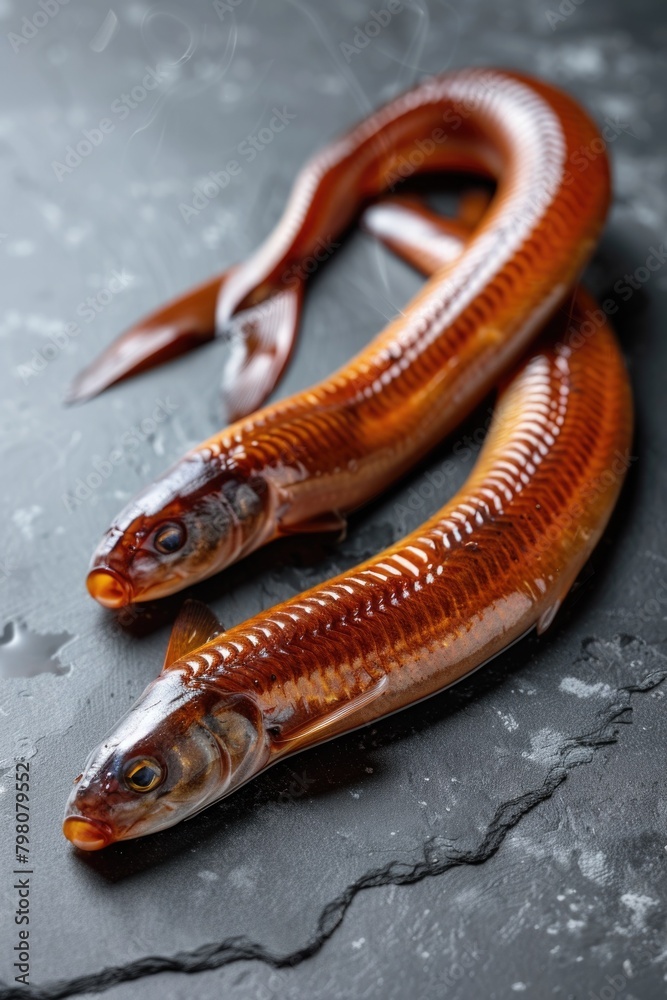 Fresh fish on a wooden table, perfect for seafood restaurant menus Fresh fish on a wooden table, perfect for seafood restaurant menus