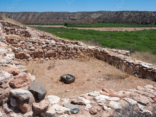 Foundations of ancestral pueblo dwelling at Tuzigoot National Monument - Clarkdale, Arizona photo