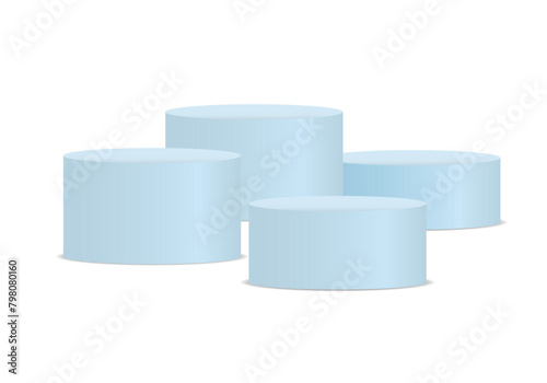 PNG, White 3d podium mockup in different shapes. Template for promotional items. Round and square empty stages and podium stairs 3d template. Pedestal and platform, stand stage, cylinder.